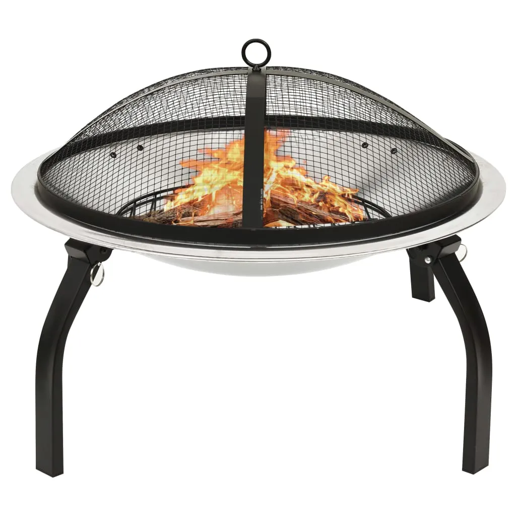 vidaXL Braciere e Barbecue 2in1 e Attizzatoio 56x56x49cm Acciaio Inox