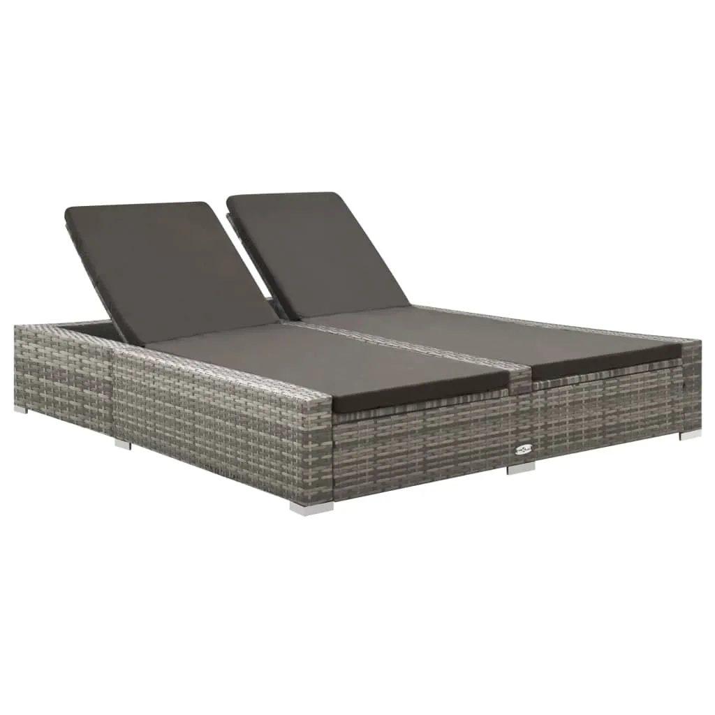 vidaXL Lettino Prendisole Doppio in Polyrattan Grigio