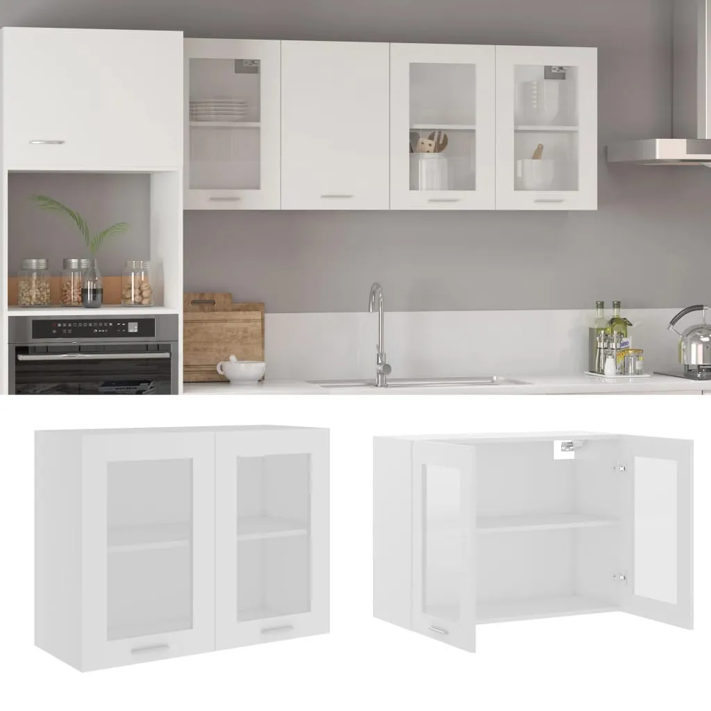 vidaXL Mobile Pensile con Vetro Bianco 80x31x60 cm Legno Multistrato