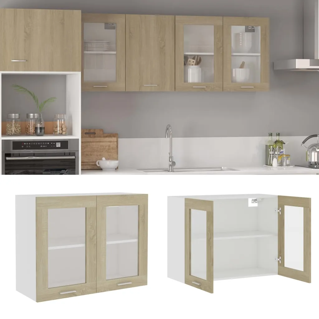 vidaXL Mobile Pensile Vetro Rovere Sonoma 80x31x60cm Legno Multistrato