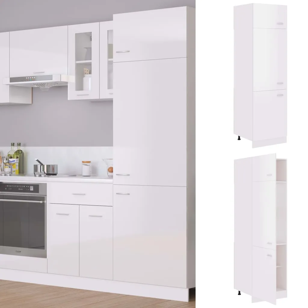 vidaXL Mobile per Frigo Bianco Lucido 60x57x207 cm Legno Multistrato