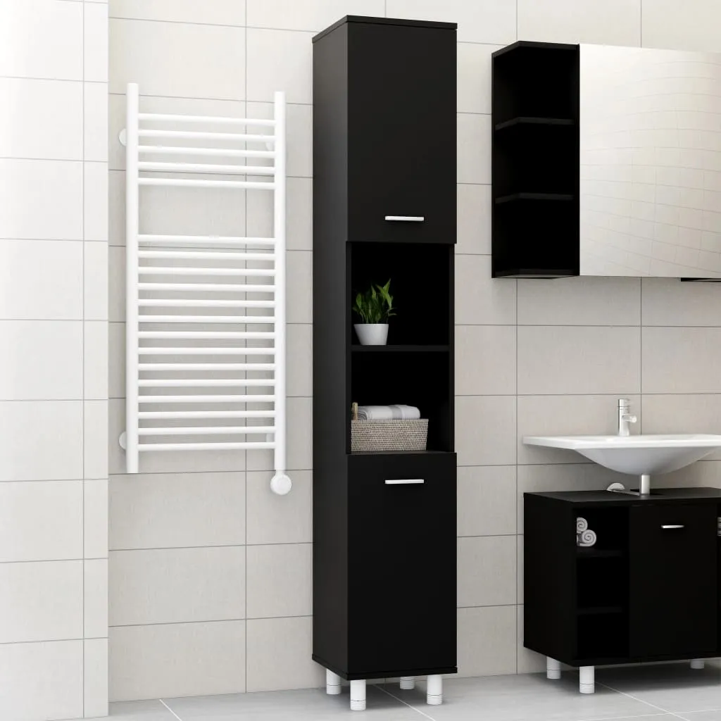 vidaXL Mobile da Bagno Nero 30x30x179 cm in Legno Multistrato