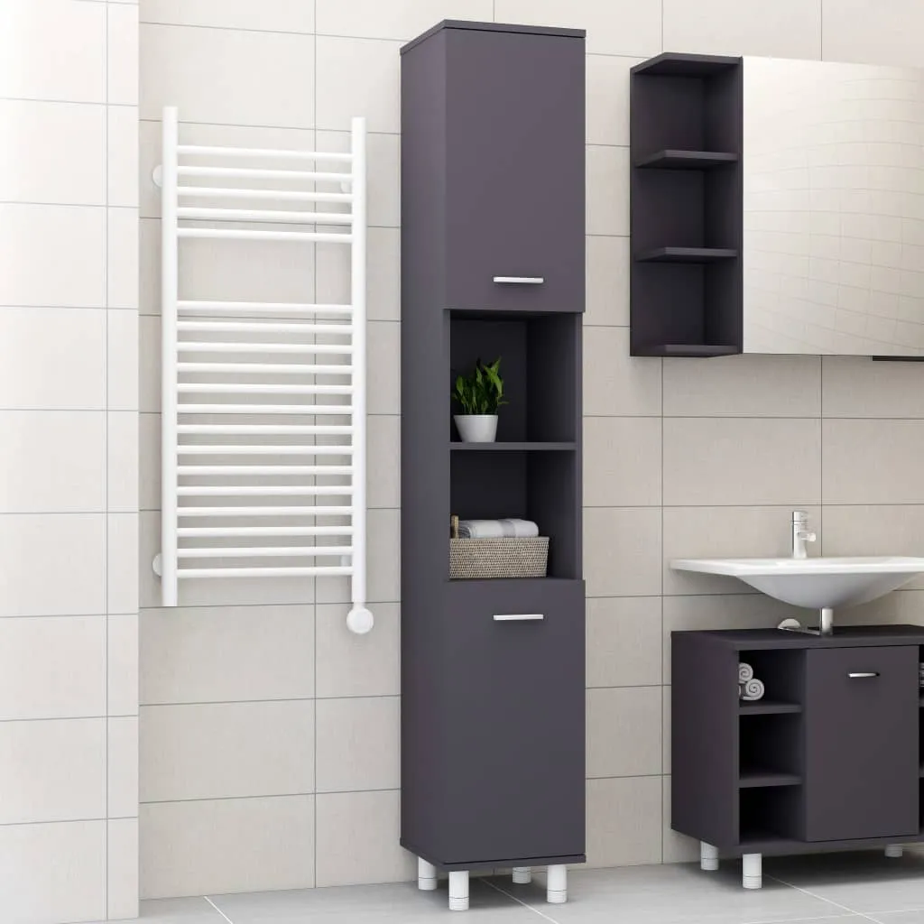 vidaXL Mobile da Bagno Grigio 30x30x179 cm in Legno Multistrato