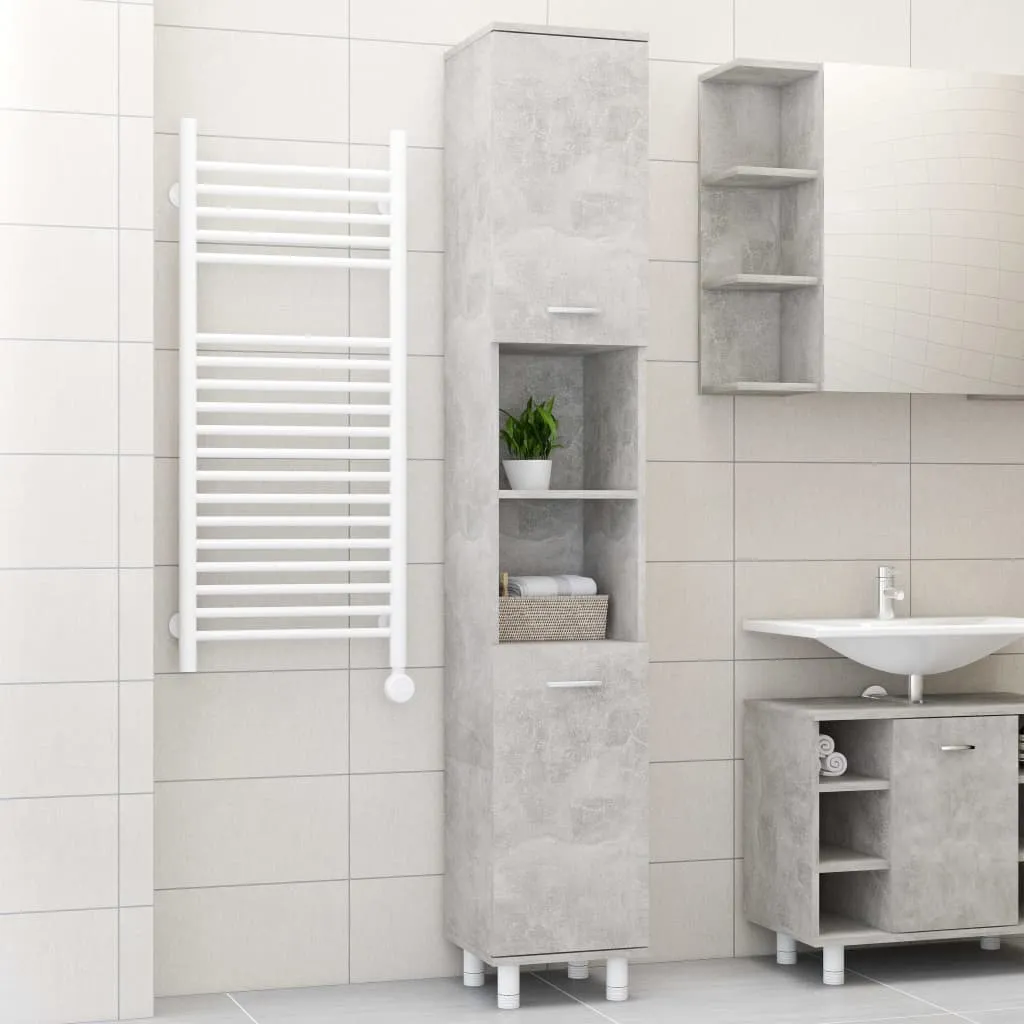 vidaXL Mobile da Bagno Grigio Cemento 30x30x179 cm Legno Multistrato