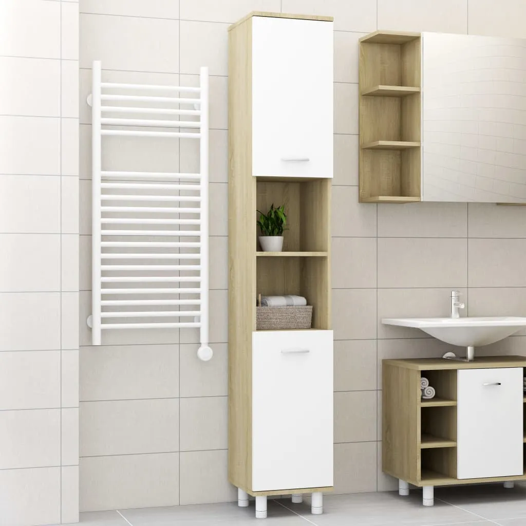 vidaXL Mobile Bagno Bianco Rovere Sonoma 30x30x179cm Legno Multistrato