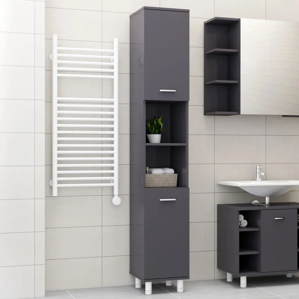 vidaXL Mobile da Bagno Grigio Lucido 30x30x179 cm in Legno Multistrato