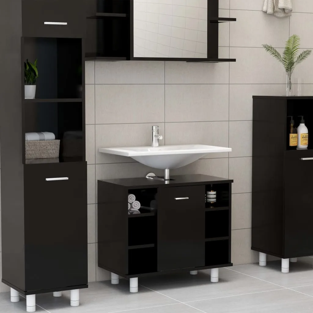 vidaXL Mobile da Bagno Nero 60x32x53,5 cm in Legno Multistrato