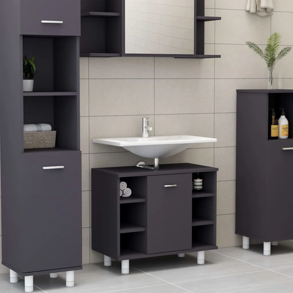 vidaXL Mobile da Bagno Grigio 60x32x53,5 cm in Legno Multistrato