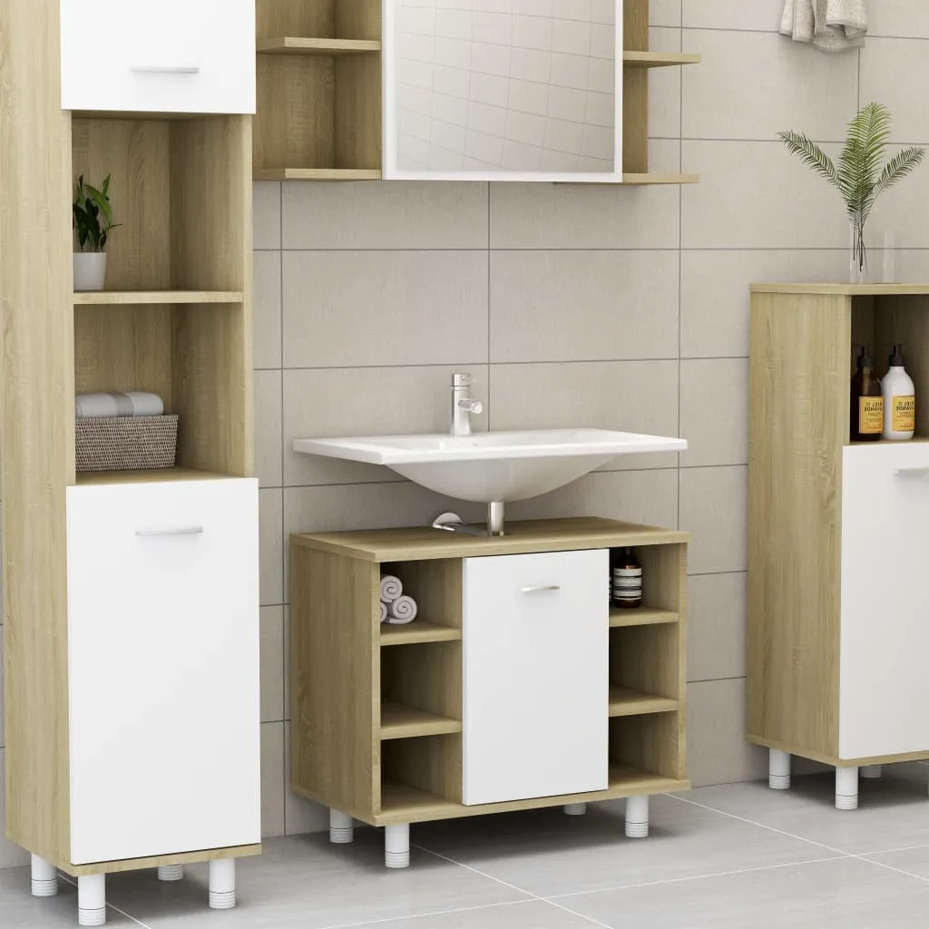 vidaXL Mobile Bagno Bianco Rovere Sonoma 60x32x53,5 Legno Multistrato