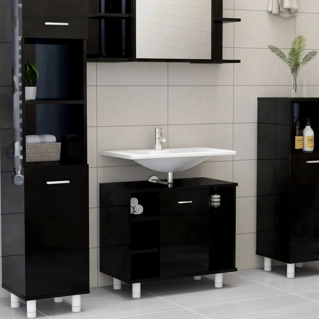 vidaXL Mobile da Bagno Nero Lucido 60x32x53,5cm in Legno Multistrato