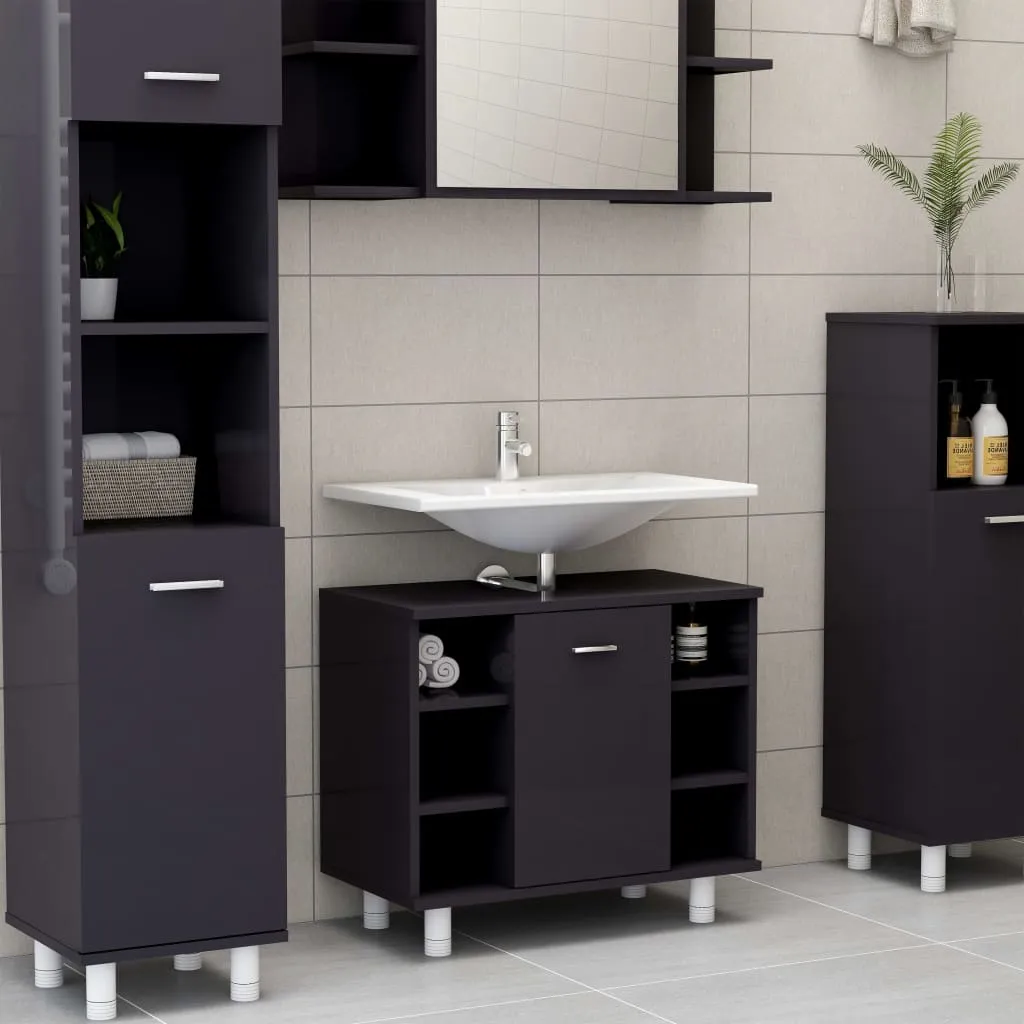 vidaXL Mobile da Bagno Grigio Lucido 60x32x53,5cm in Legno Multistrato