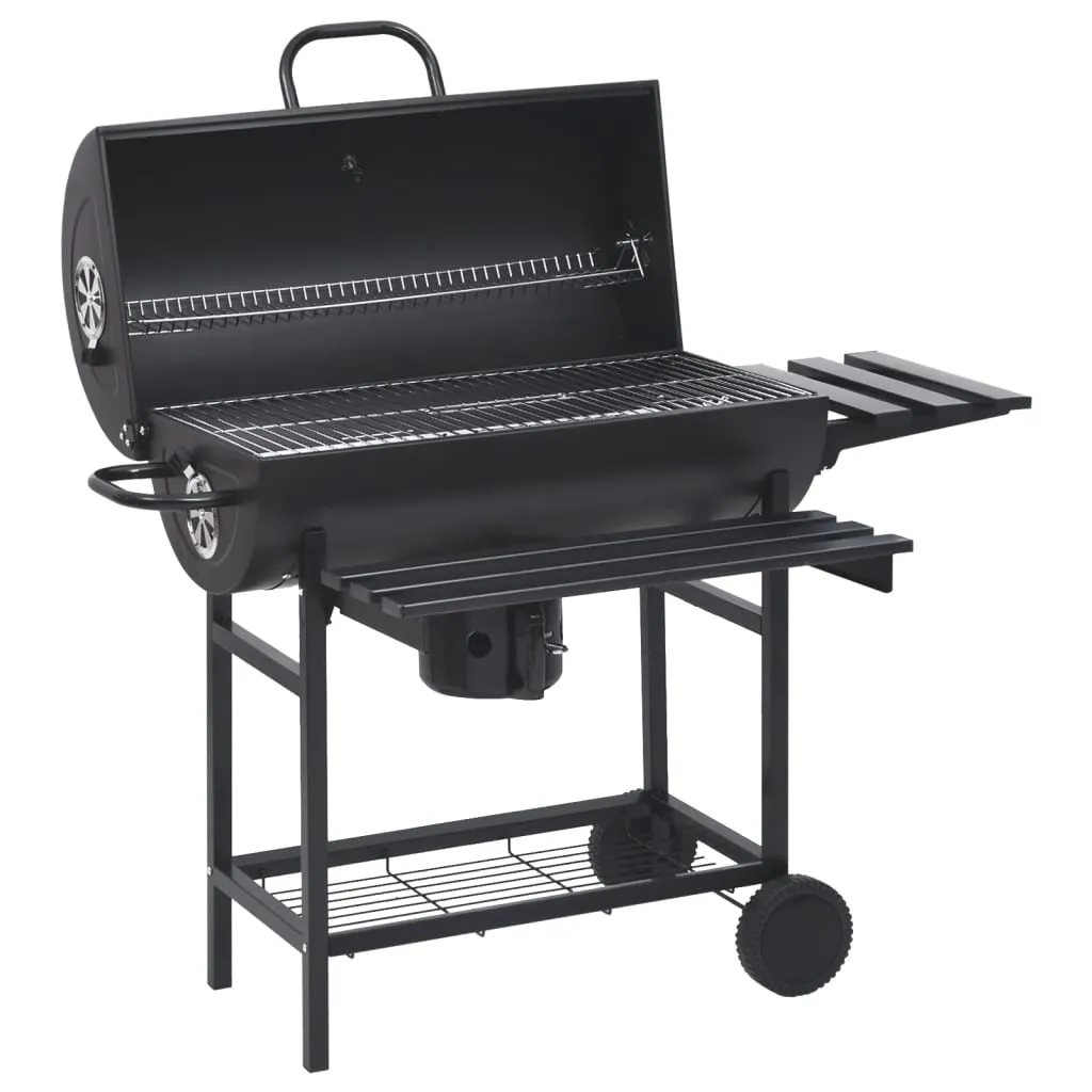 vidaXL Barbecue a Barile con Ruote e Ripiani Acciaio Nero 115x85x95 cm