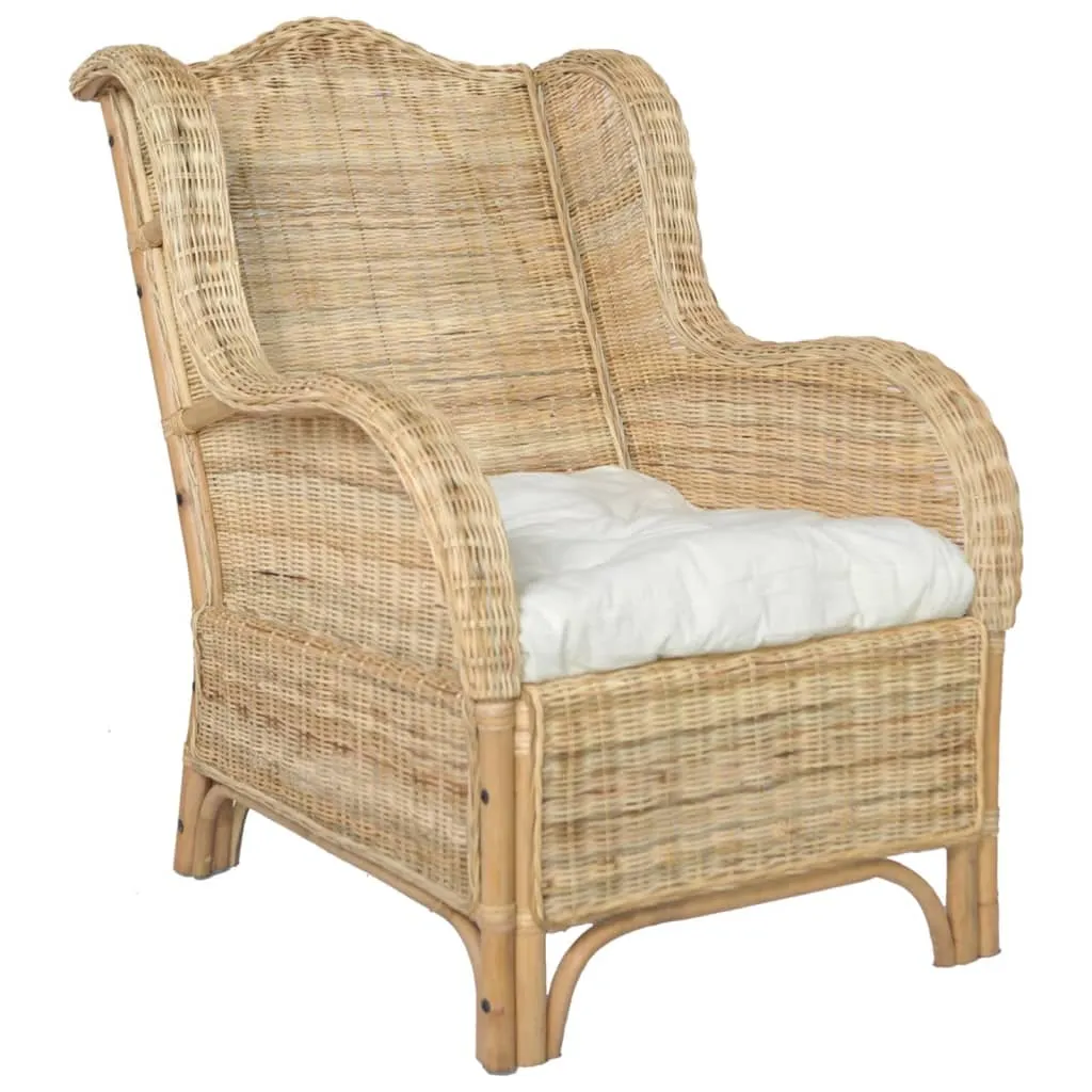 vidaXL Poltrona con Cuscino in Rattan Naturale e Lino