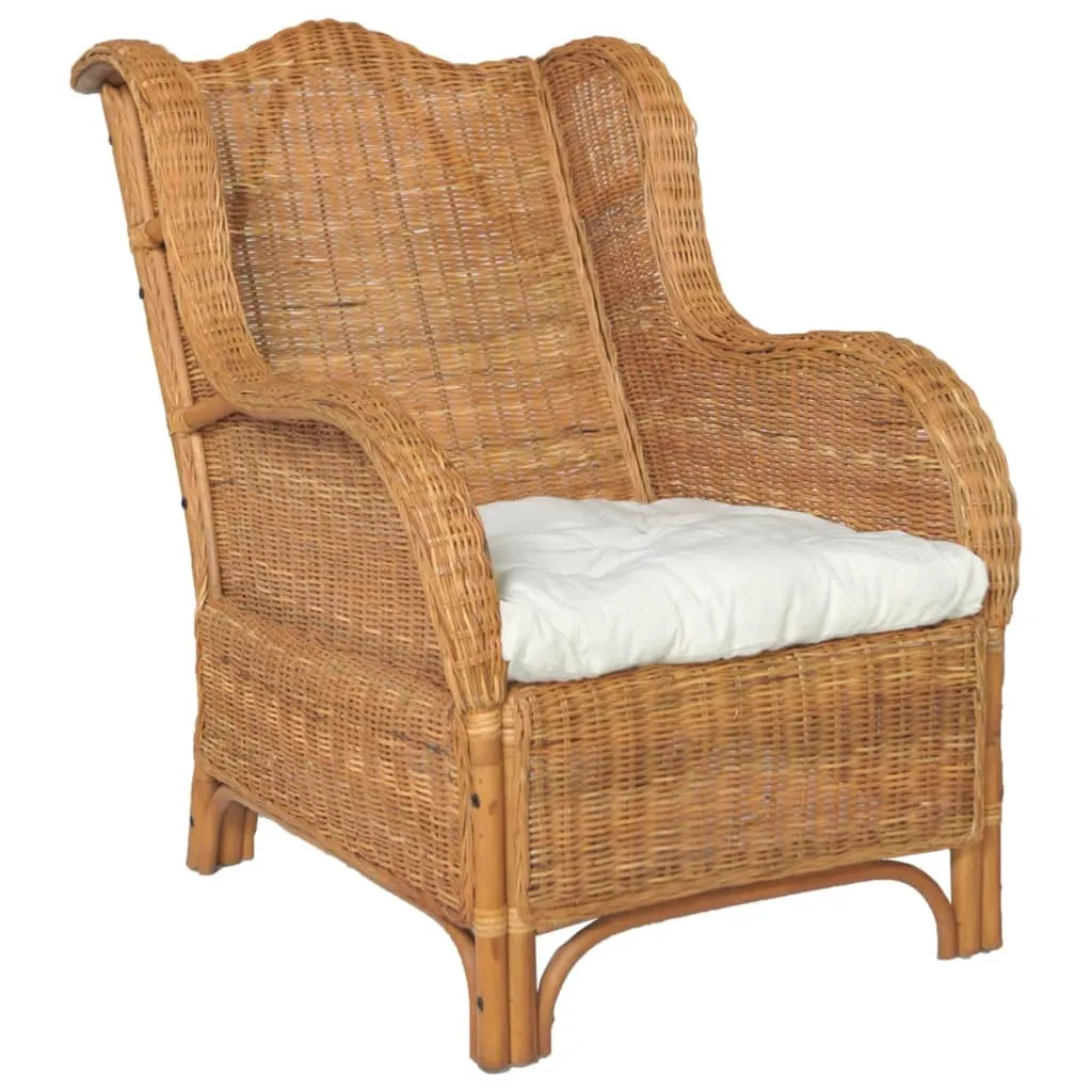 vidaXL Divano con Cuscino Marrone Chiaro in Rattan Naturale e Lino