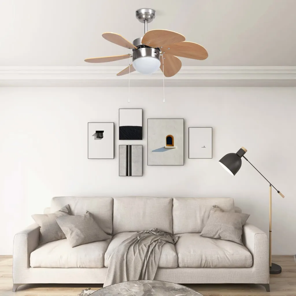 vidaXL Ventilatore da Soffitto con Luce 76 cm Marrone Chiaro