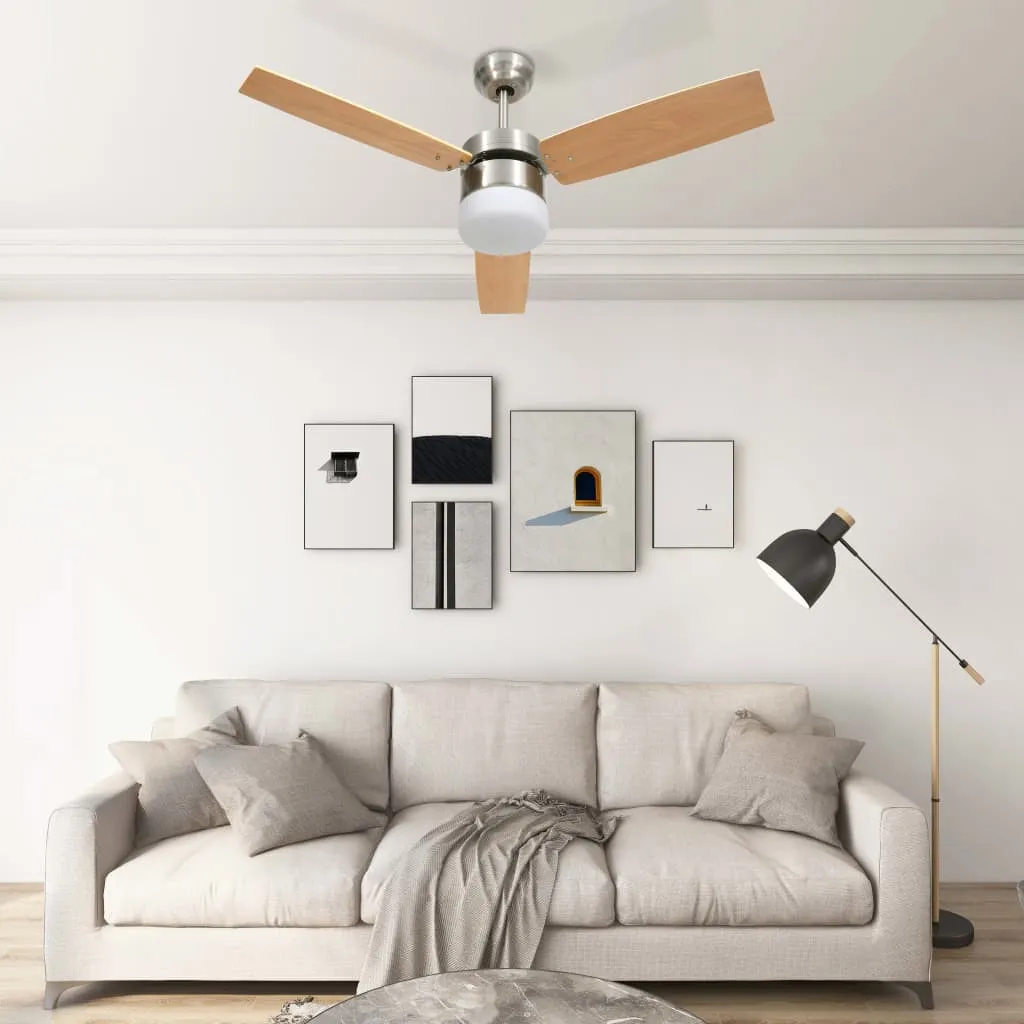 vidaXL Ventilatore Soffitto Luce e Telecomando 108cm Marrone Chiaro