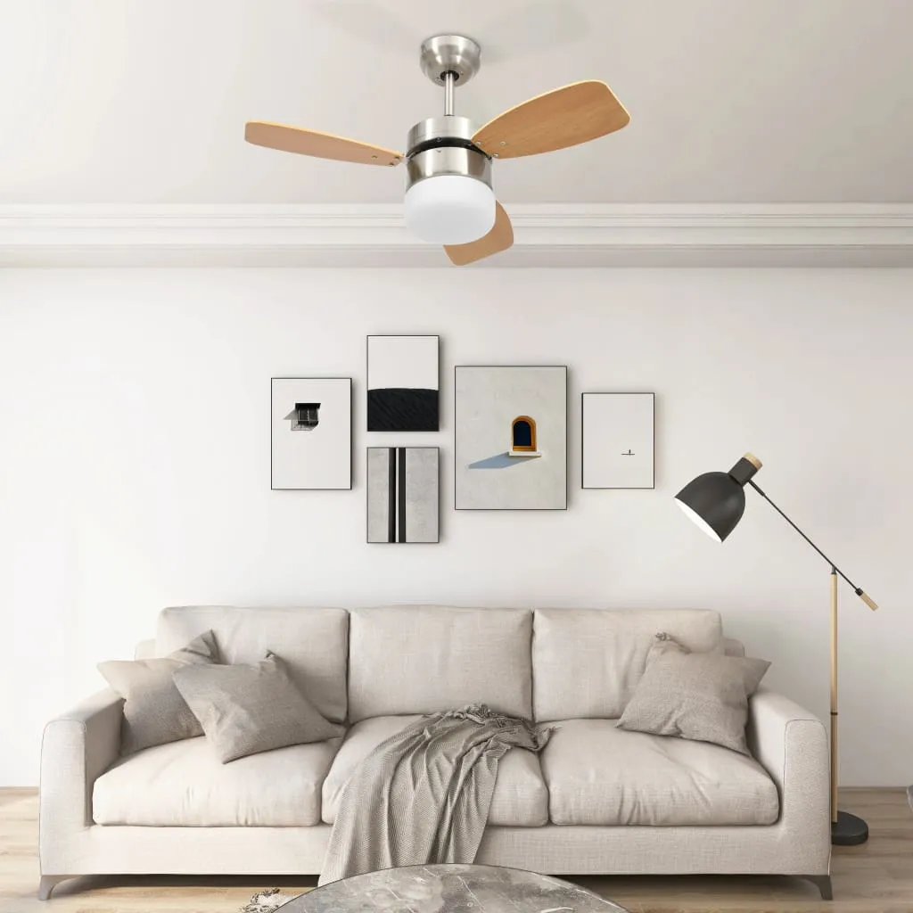 vidaXL Ventilatore Soffitto Luce e Telecomando 76 cm Marrone Chiaro