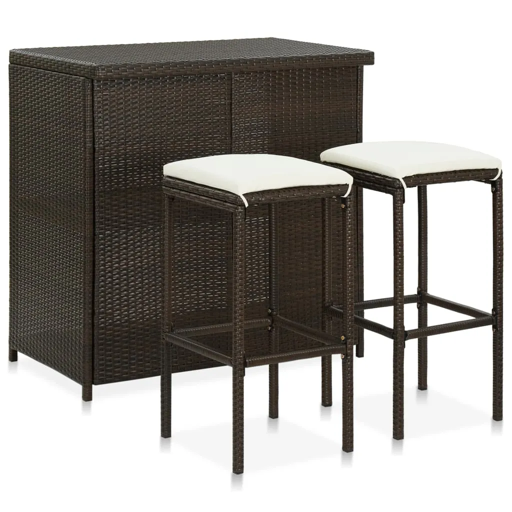 vidaXL Set da Bar 3 pz in Polyrattan Marrone