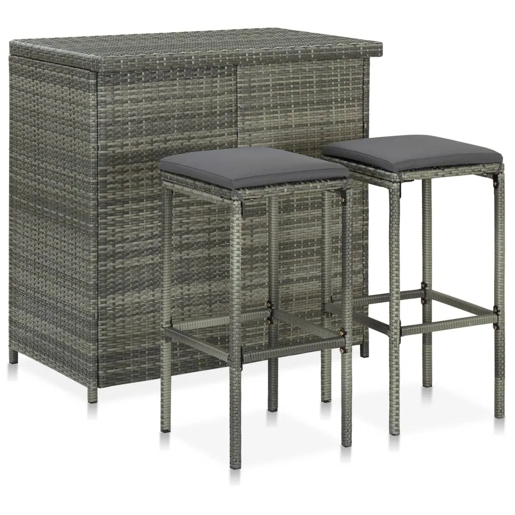 vidaXL Set da Bar 3 pz in Polyrattan Grigio