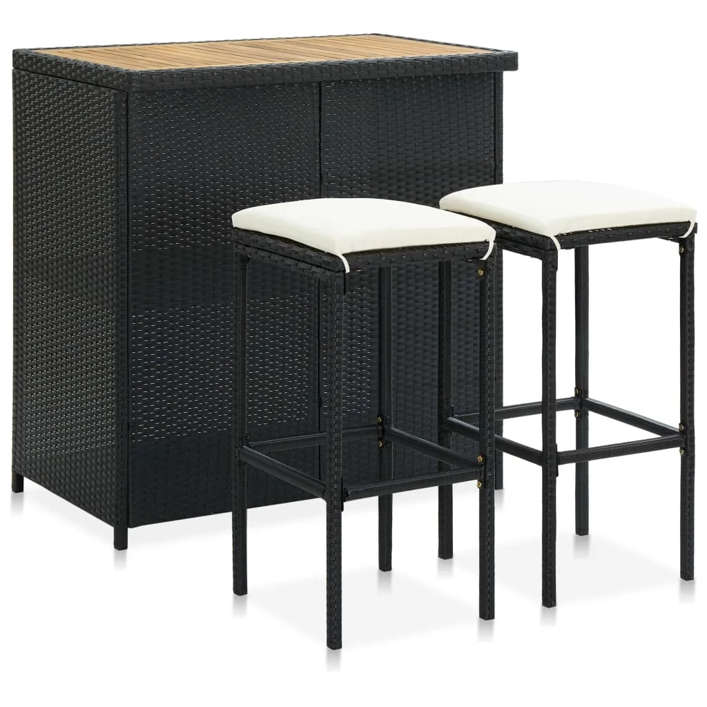 vidaXL Set da Bar 3 pz in Polyrattan Nero