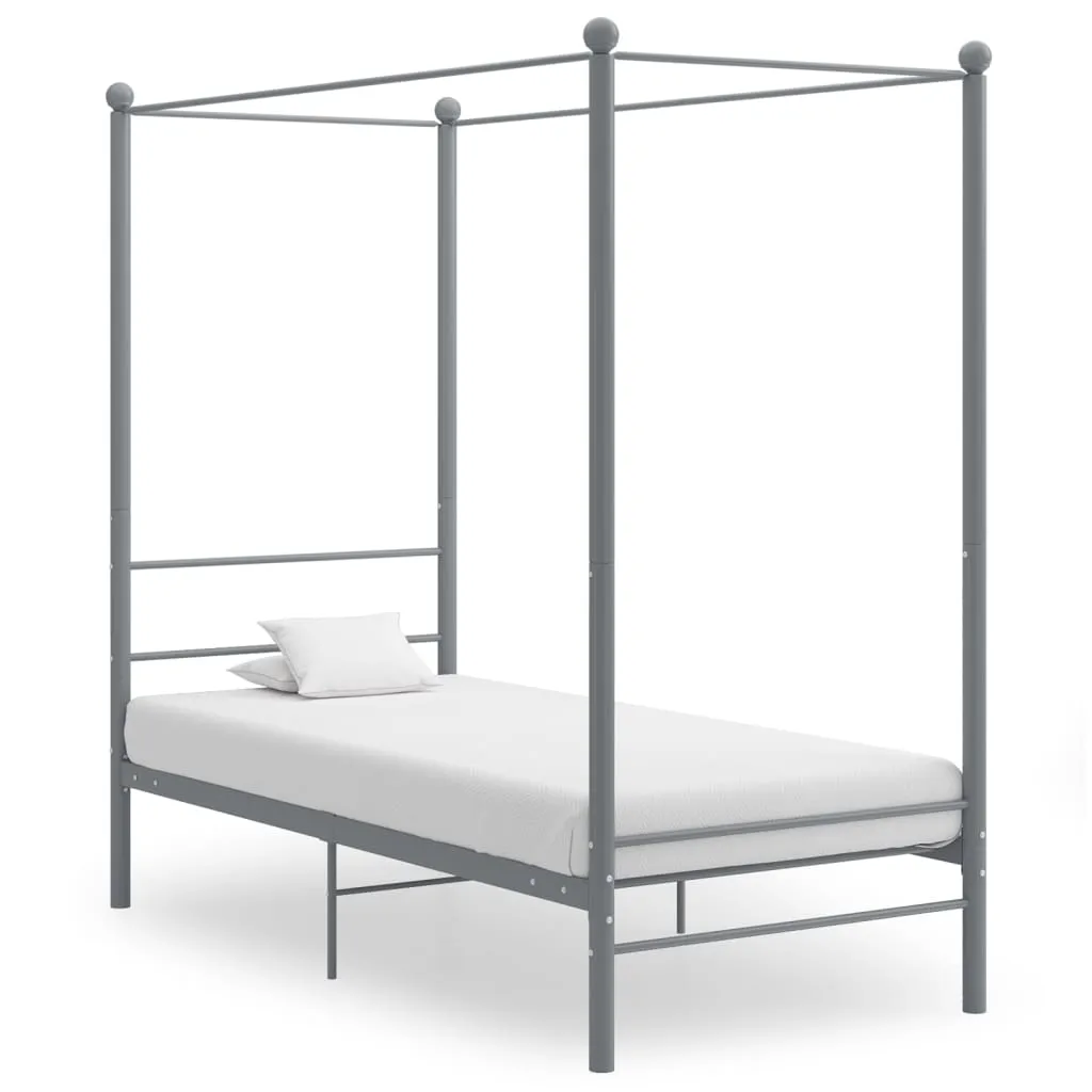 vidaXL Letto a Baldacchino Grigio in Metallo 90x200 cm