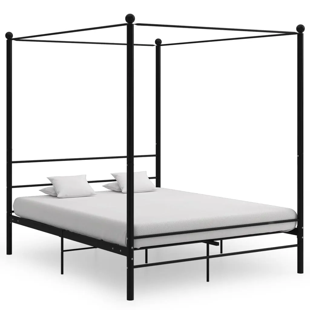 vidaXL Letto a Baldacchino Nero in Metallo 160x200 cm 