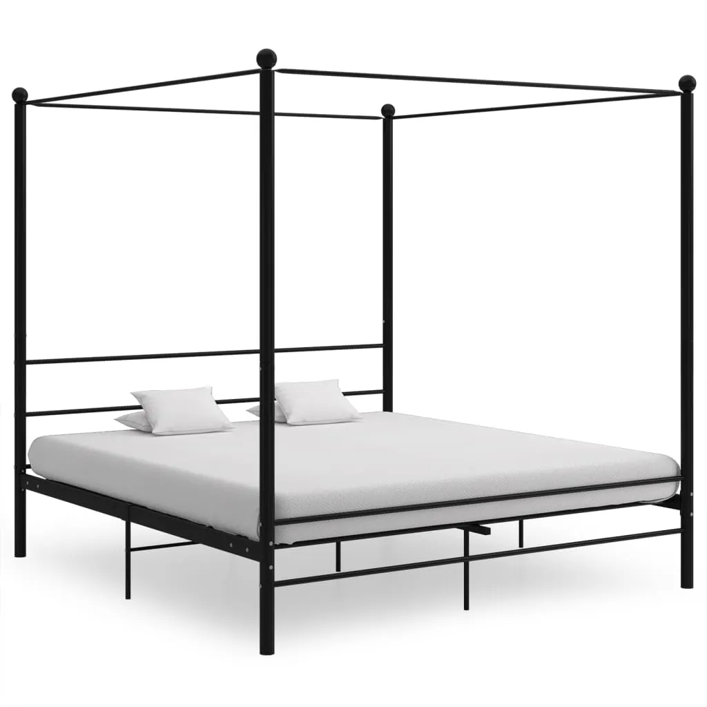 vidaXL Letto a Baldacchino Nero in Metallo 180x200 cm