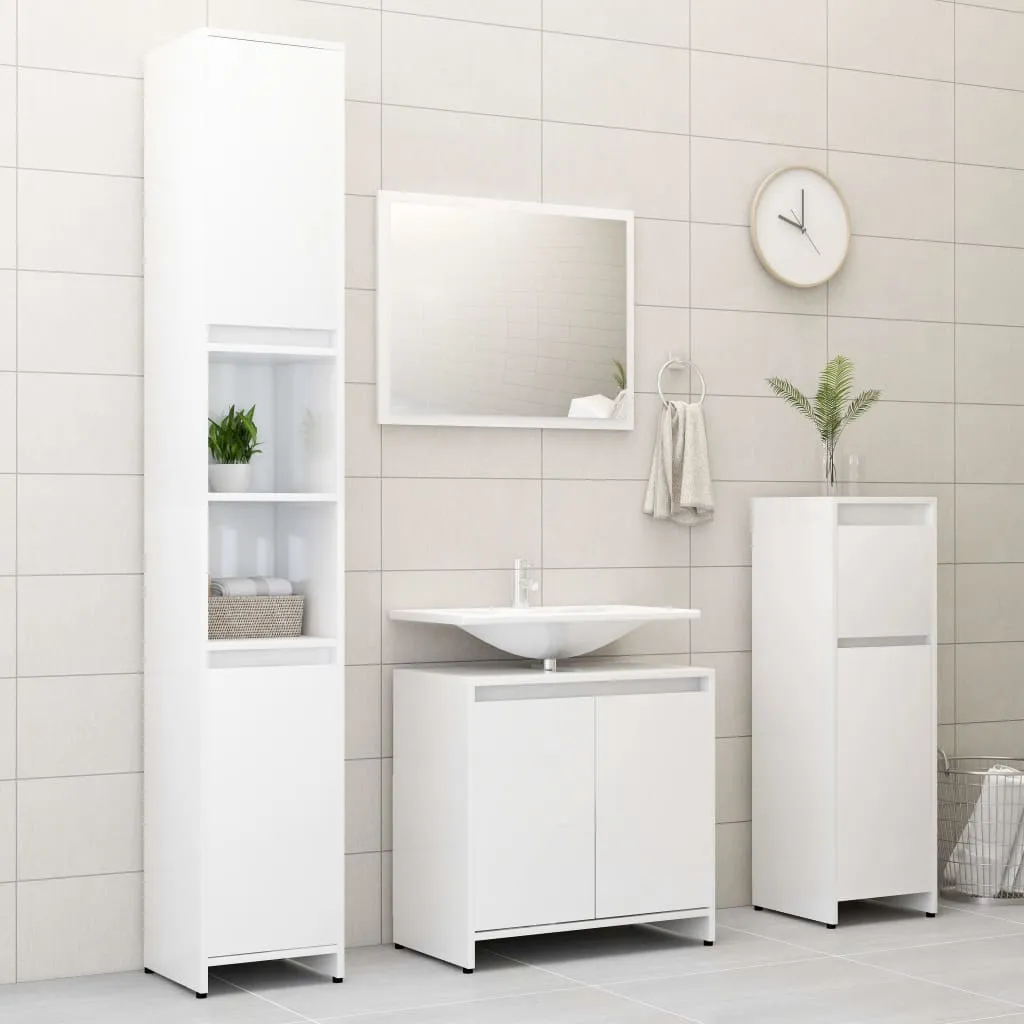 vidaXL Set Mobili da Bagno 4 pz Bianco Lucido in Truciolato