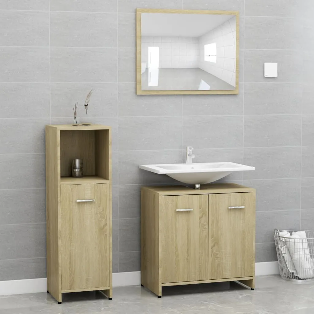 vidaXL Set Mobili da Bagno 3 pz Rovere Sonoma in Truciolato