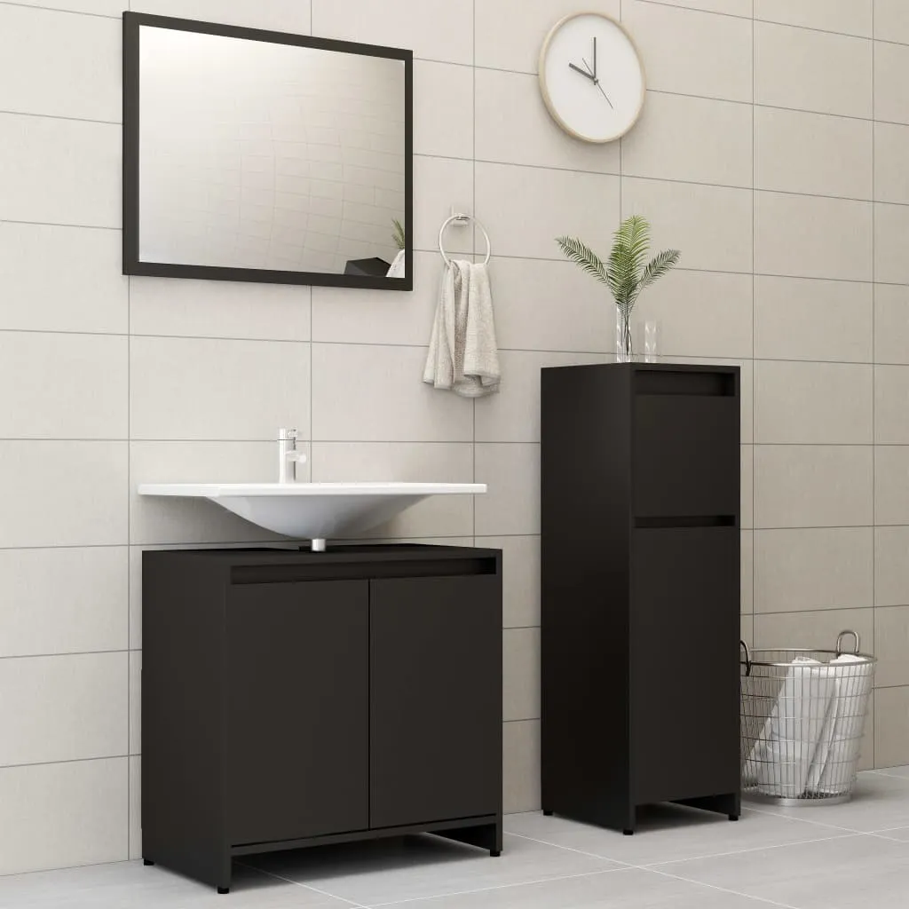 vidaXL Set Mobili da Bagno 3 pz Nero in Truciolato