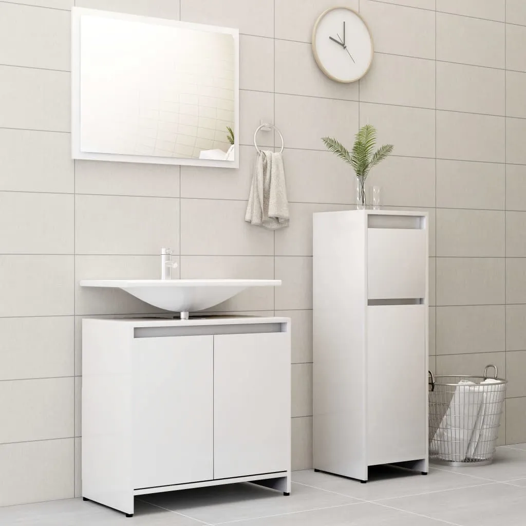 vidaXL Set Mobili da Bagno 3 pz Bianco Lucido in Truciolato