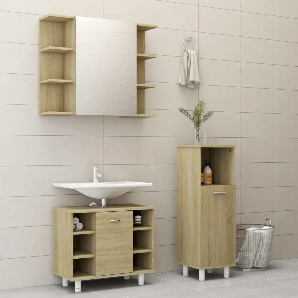 vidaXL Set Mobili da Bagno 3 pz Rovere Sonoma in Truciolato