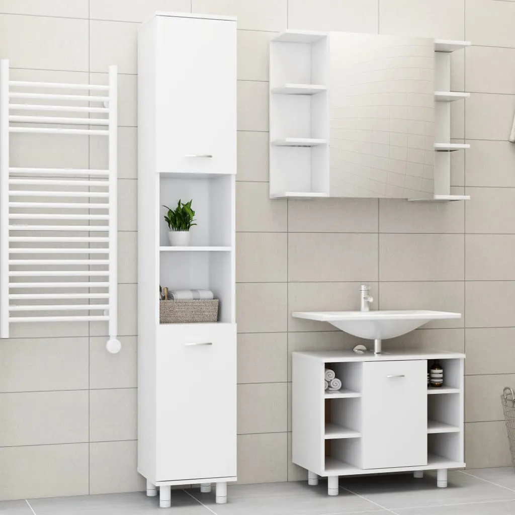 vidaXL Set Mobili da Bagno 3 pz Bianco in Truciolato