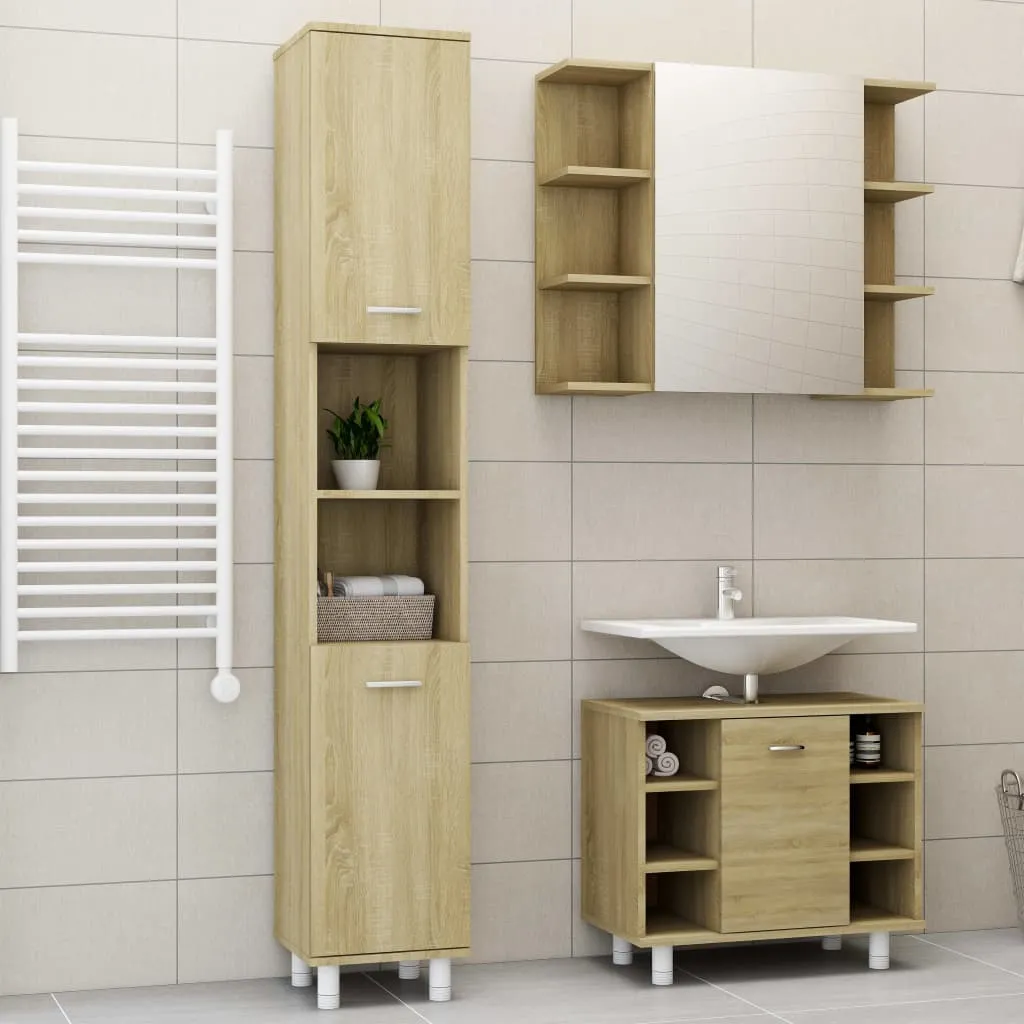 vidaXL Set Mobili da Bagno 3 pz Rovere Sonoma in Truciolato