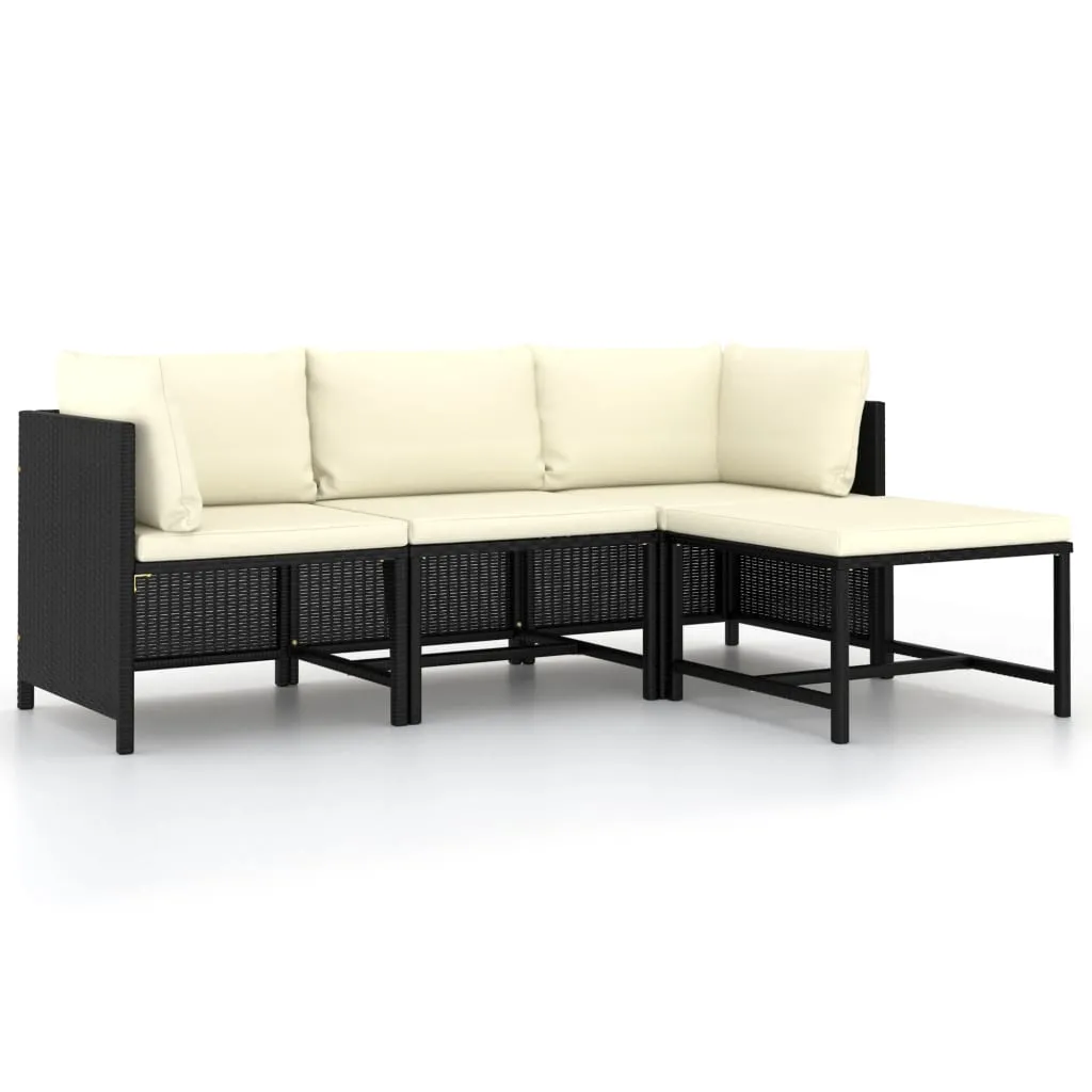 vidaXL Set Divani da Giardino 4 pz con Cuscini in Polyrattan Nero