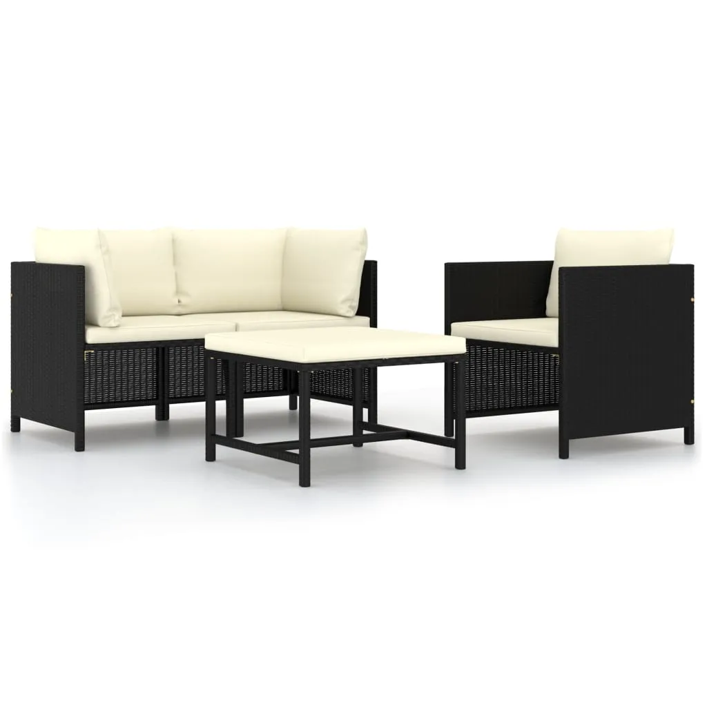 vidaXL Set Divani da Giardino 4 pz con Cuscini in Polyrattan Nero