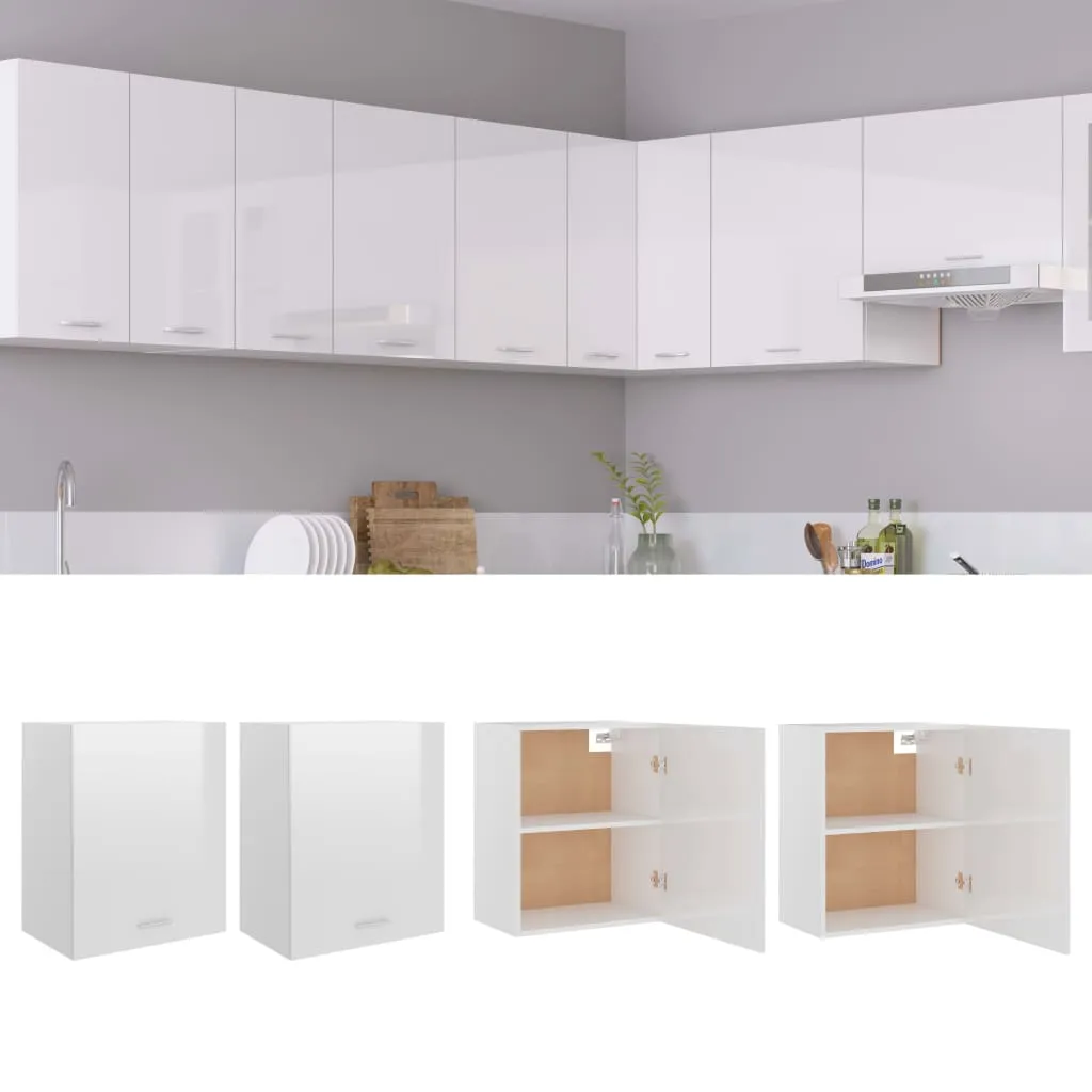 vidaXL Mobili Pensili 2pz Bianco Lucido 50x31x60 cm Legno Multistrato