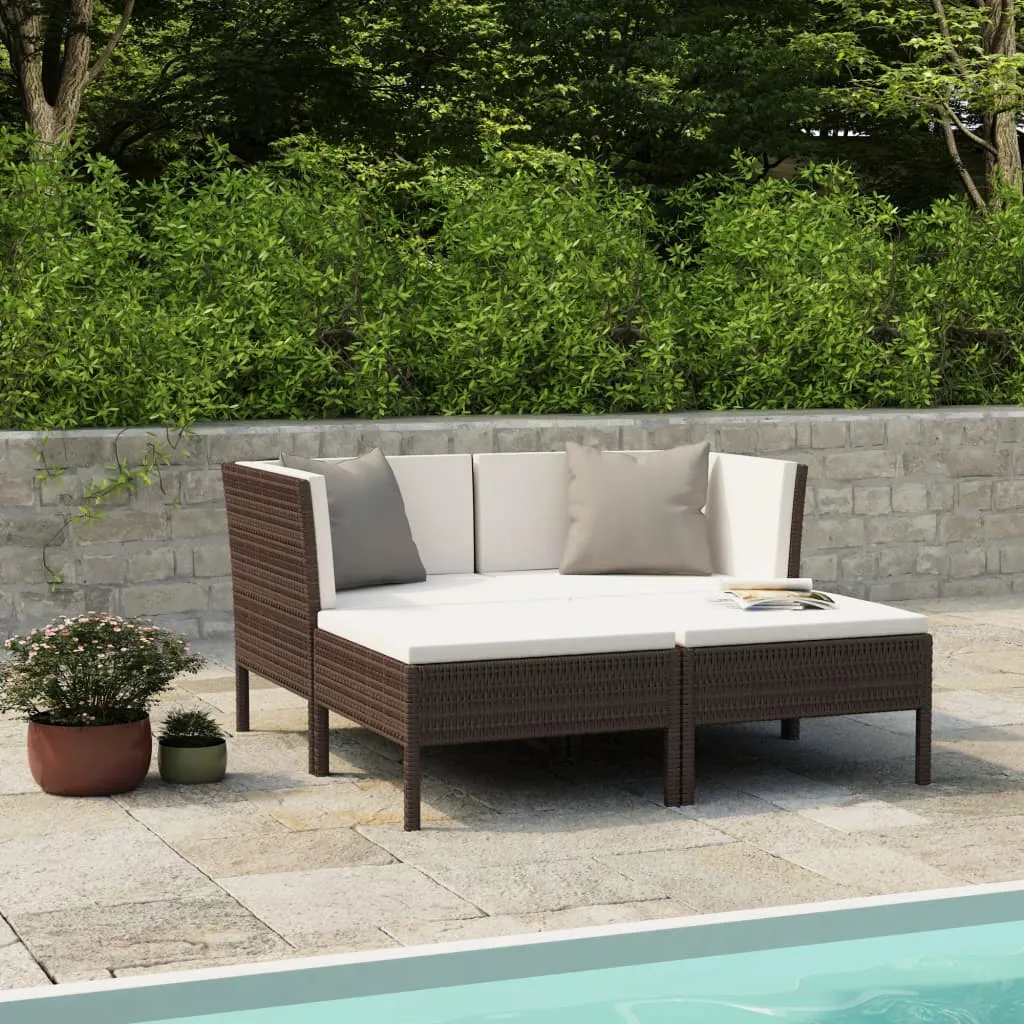 vidaXL Set Divani da Giardino 4 pz con Cuscini in Polyrattan Marrone