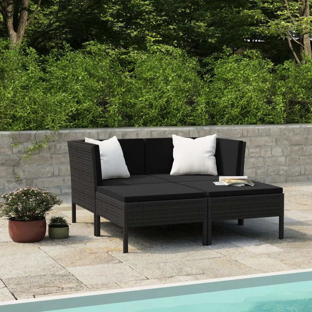 vidaXL Set Divani da Giardino 4 pz con Cuscini in Polyrattan Nero