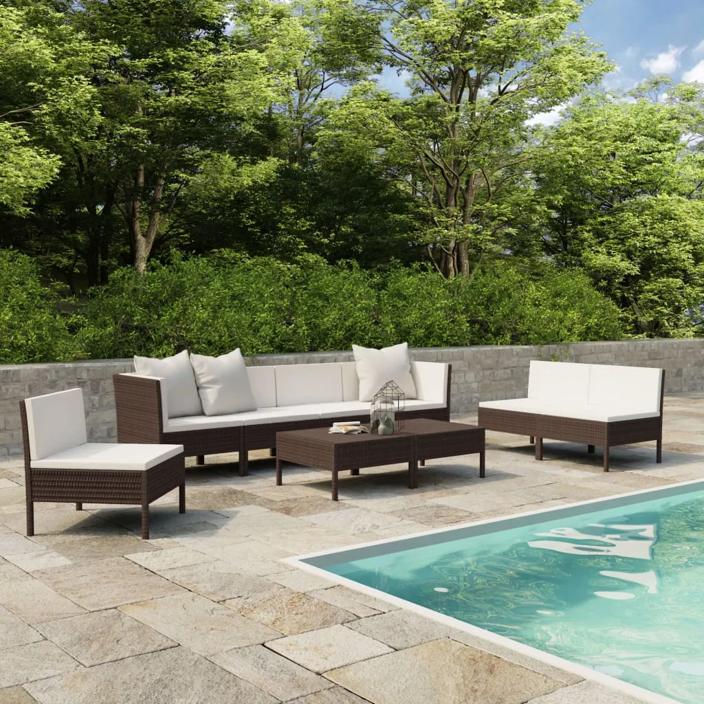 vidaXL Set Divani da Giardino 9 pz con Cuscini in Polyrattan Marrone