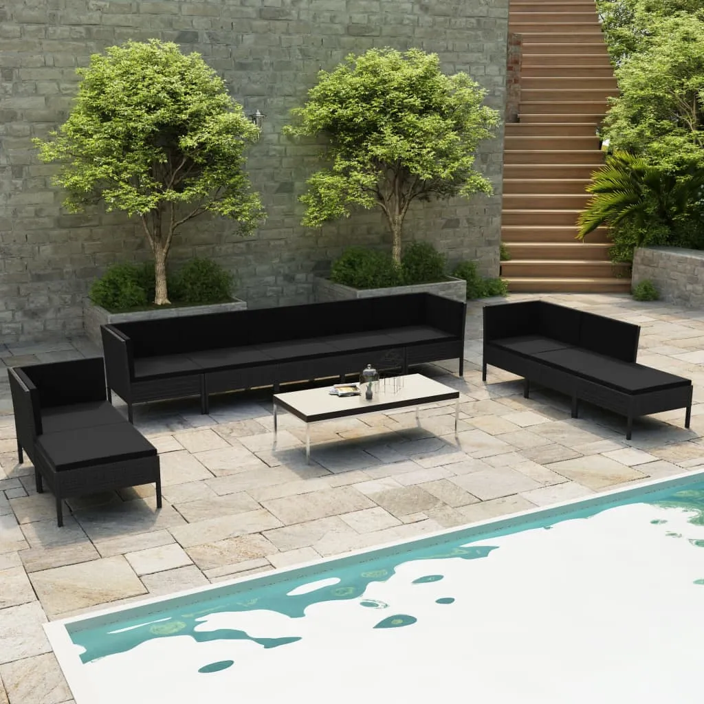 vidaXL Set Divani da Giardino 10 pz con Cuscini in Polyrattan Nero