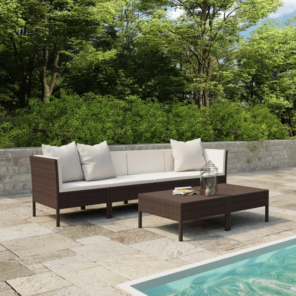 vidaXL Set Divani da Giardino 6 pz con Cuscini in Polyrattan Marrone