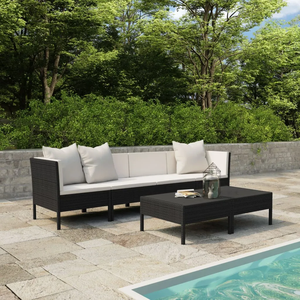 vidaXL Set Divani da Giardino 9 pz con Cuscini in Polyrattan Nero