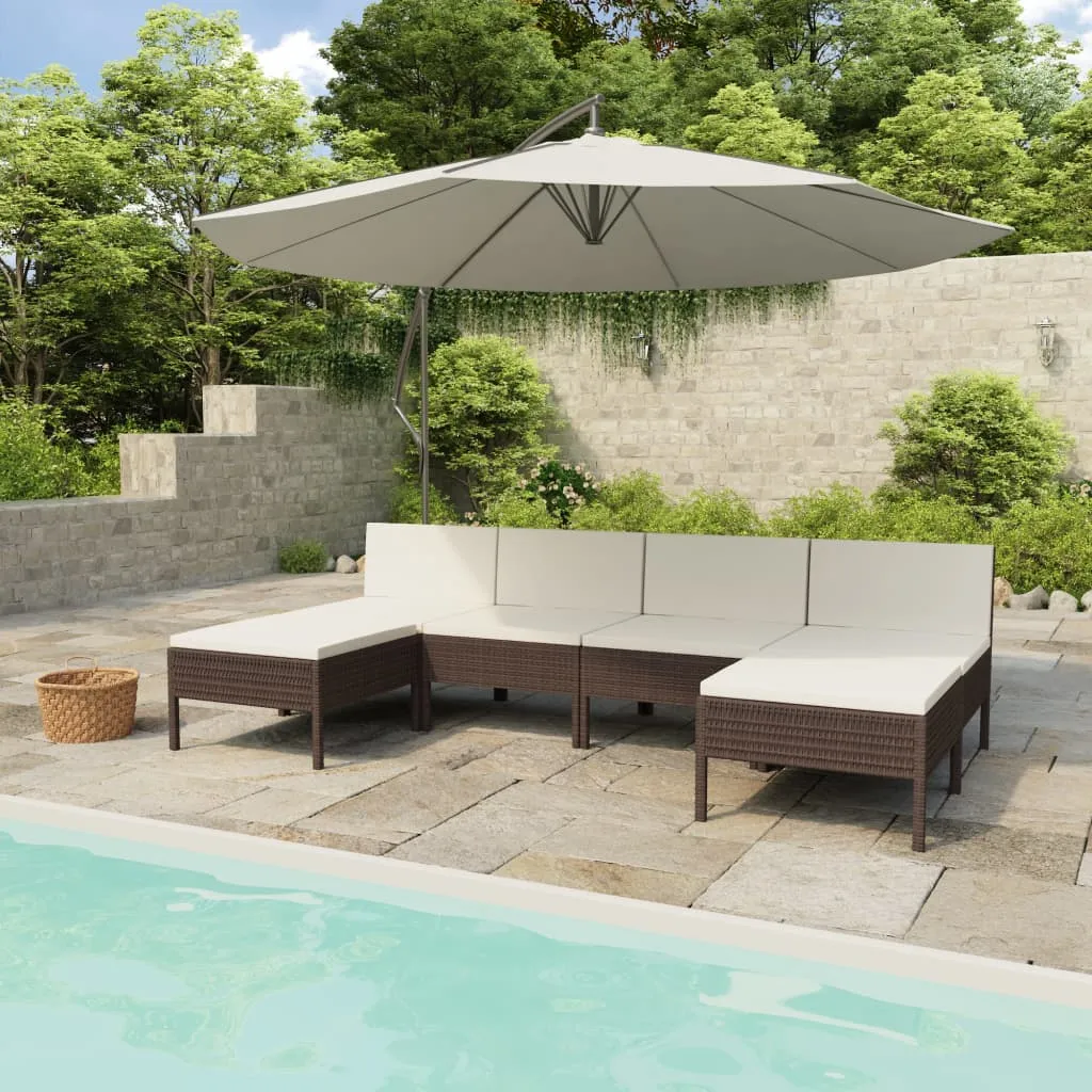 vidaXL Set Divani da Giardino 6 pz con Cuscini in Polyrattan Marrone