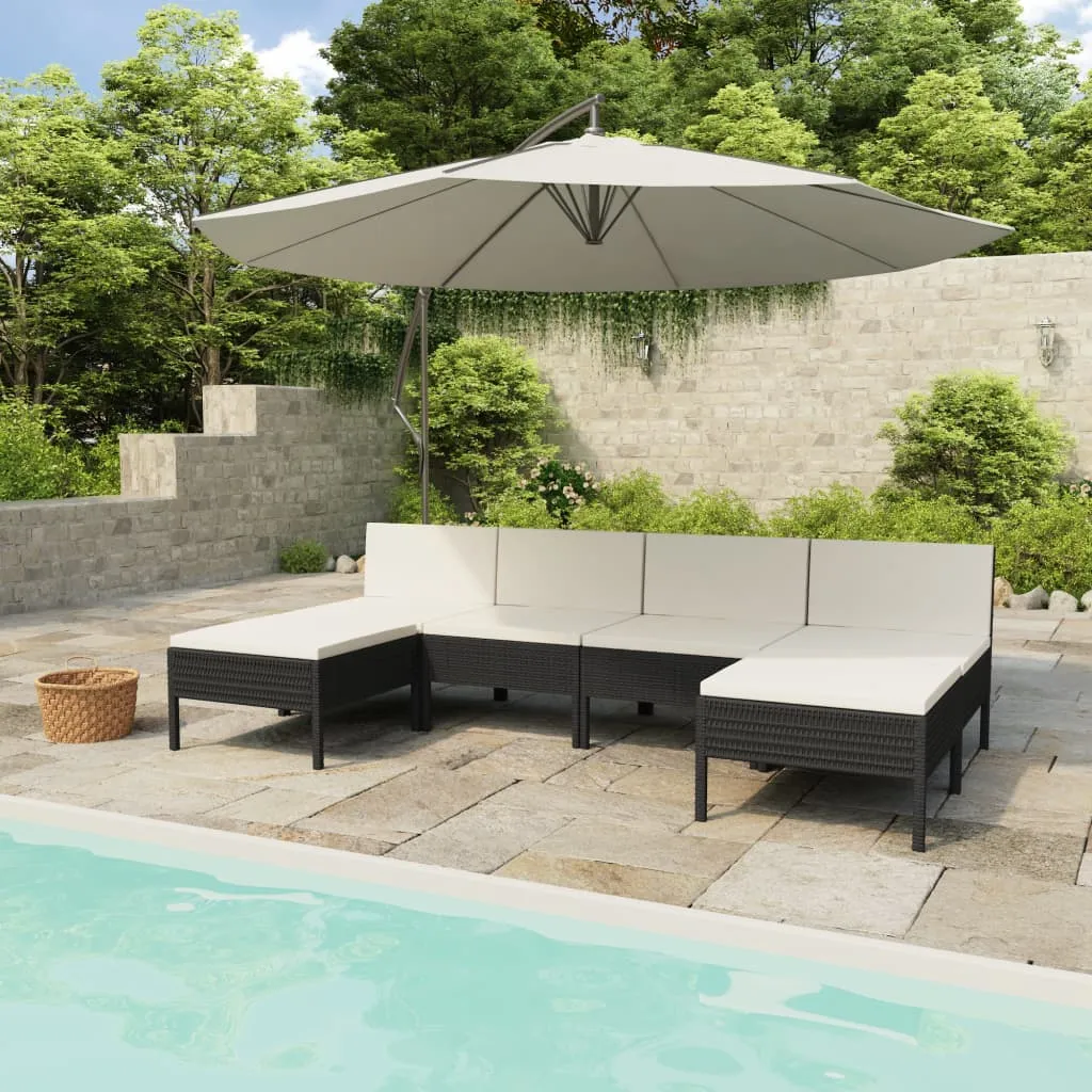 vidaXL Set Divani da Giardino 6 pz con Cuscini in Polyrattan Nero