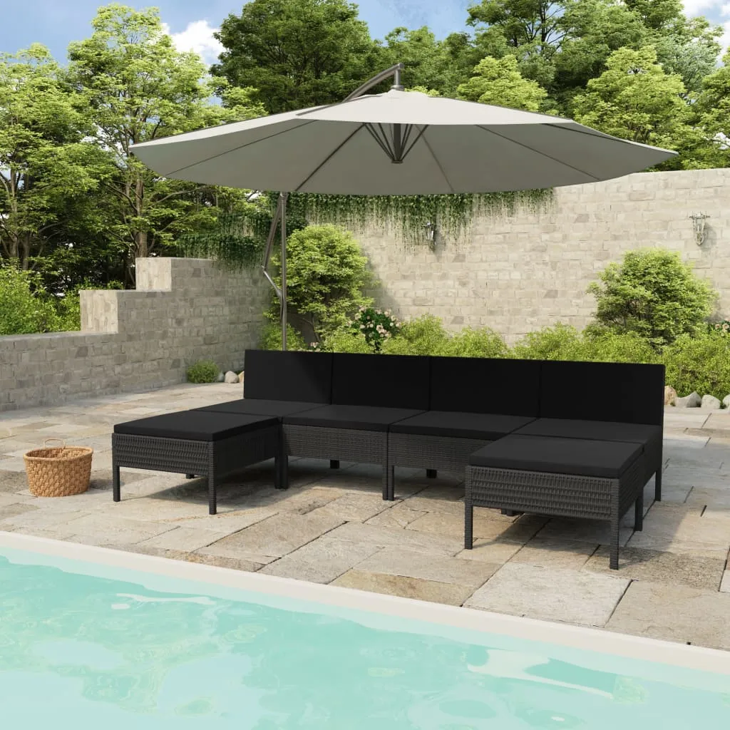 vidaXL Set Divani da Giardino 6 pz con Cuscini in Polyrattan Nero