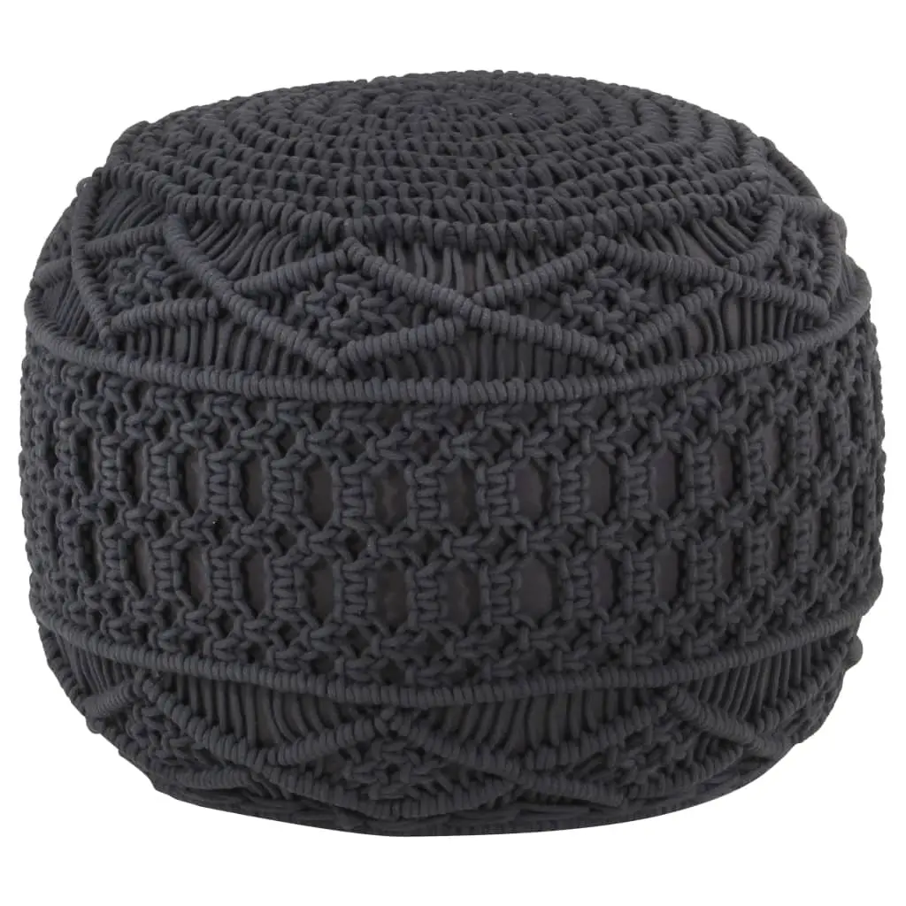 Pouf Lavorato a Mano Macramé Antracite 45x30 cm in Cotone