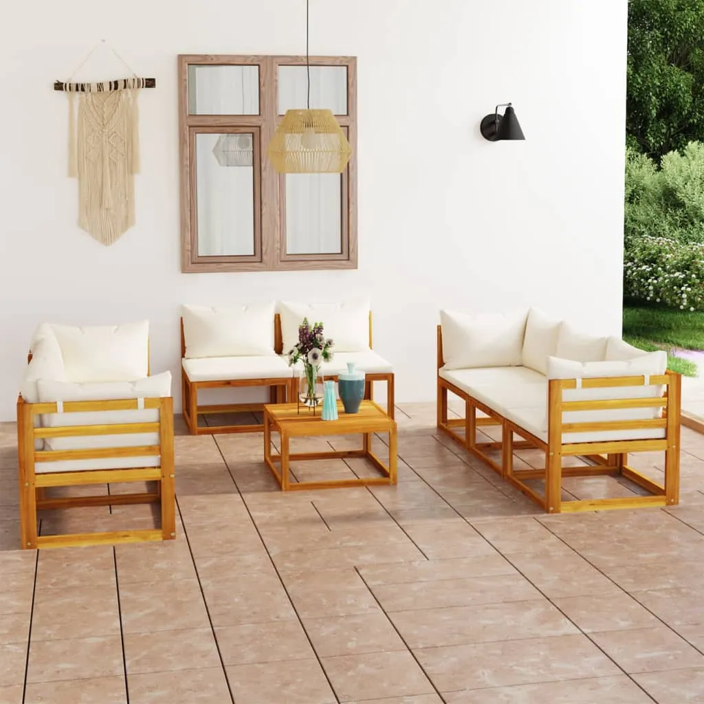 vidaXL Set Divani da Giardino 9 pz con Cuscini Crema Legno di Acacia