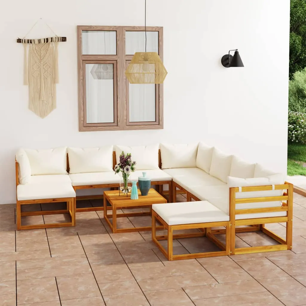 vidaXL Set Divani da Giardino 11 pz con Cuscini Crema in Legno Acacia