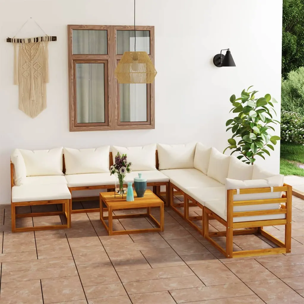 vidaXL Set Divani da Giardino 9 pz con Cuscini Crema in Legno Acacia